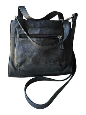 Fossil Black Leather Crossbody Organizer Bag Wallet Purse Adjustable Strap